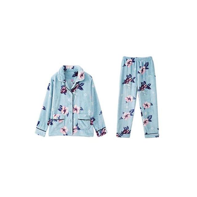 Maraeliza 【잡동사니】 여성 잠옷 룸웨어 세트 실내복도 거적 털이 뒤에서 기모 따뜻한 긴 소매 겨