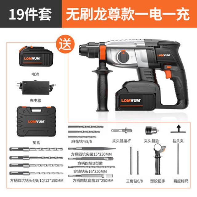 전동드릴청소솔 LOMVUM브러쉬리스 충전식 전기해머 전기착암기 전기드릴 3가지용도 리튬배터리 가정용전기 임팩트드릴 콘크리트, T05-브러쉬리스 용존 타입 1전기 1충전 19세트 벽뚫림 흙탕물 같다