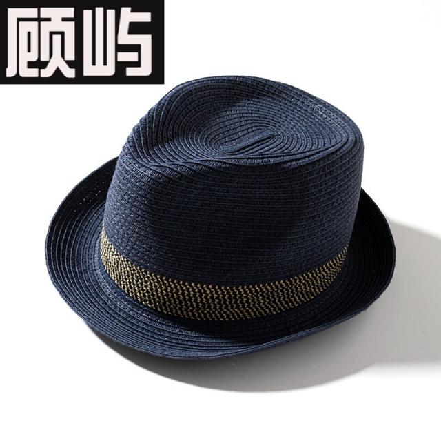 (혈혈단신) 신사 의 모 자 를 뒤 집어 쓴 쓴 쓴 중절모 남자 아빠 모자 계절 차양 모 재 즈 비치 캡 중 노년 여행 남녀 초 편모 할아버지 예모 폭 자 파란색 M (56 - 58 cm)