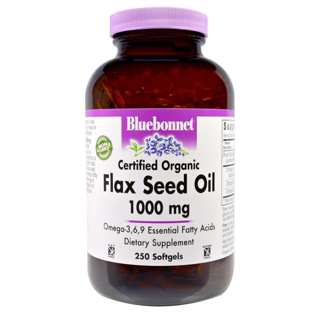 Bluebonnet Nutrition 블루보넷 아마씨 오일 인증된 유기농 1000mg 250정 Flax Seed Oil, 1개