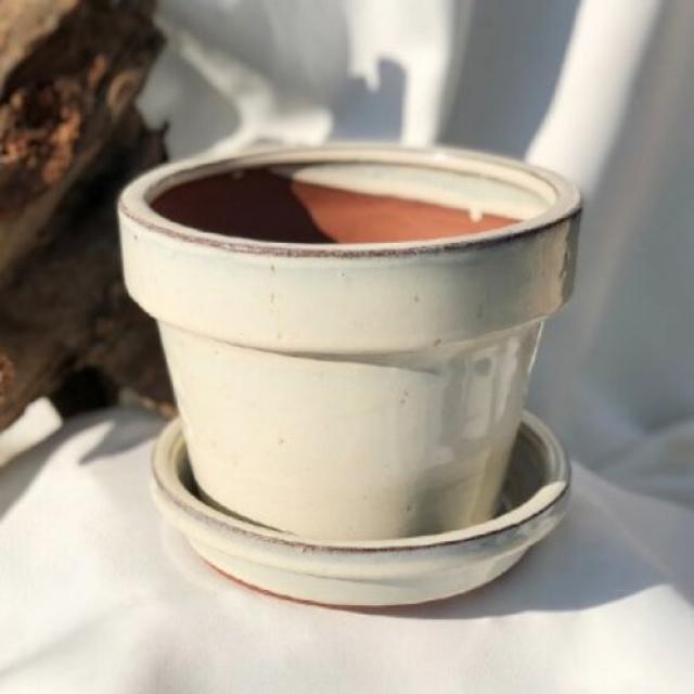 [텐바이텐] 유광 유약 도자기 사기화분 베이지 분갈이화분 다육이 테라코타화분, 2호