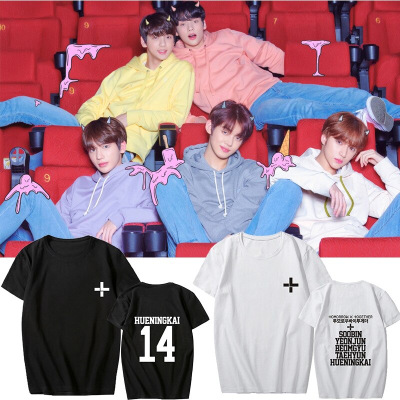 같은 단락 t 셔츠와 kpop txt 데뷔 생일 남자와 여자 여름 드레스 bottoming 셔츠 dropshipping