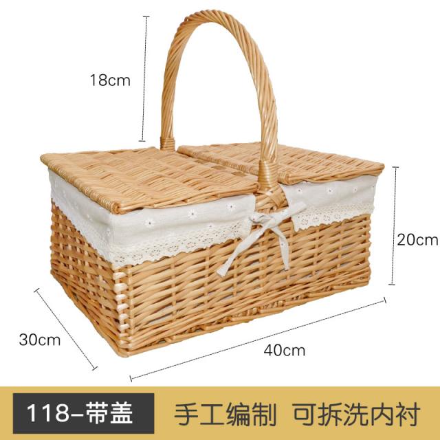 피크닉 바구니 작은 바구니 대나무 바구니 짠 손 바구니 정원 피크닉 등나무, 관리자는 강력히 권장합니다.-커버 기본 색상으로 스노우