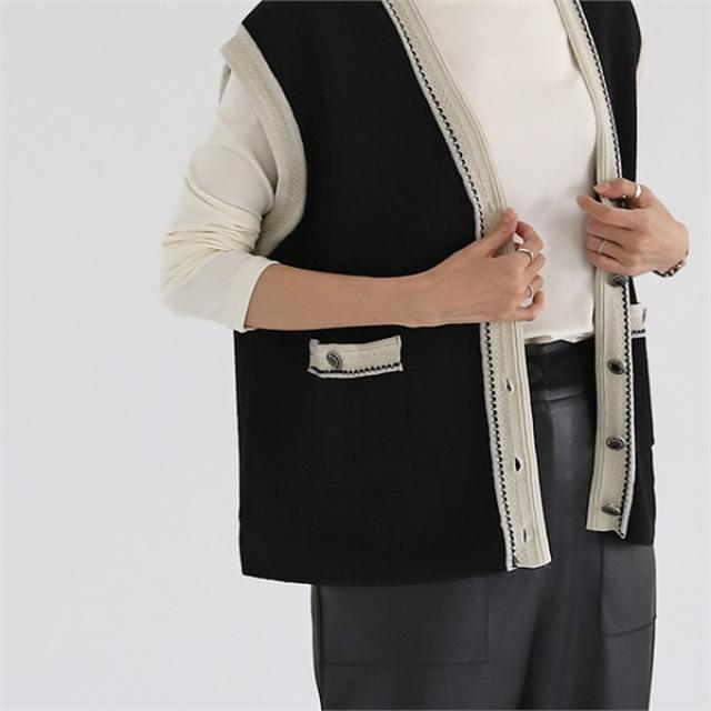 [코지23] 여자 은근슬쩍 귀여운 느낌 물씬 깔끔한 배색 니트조끼