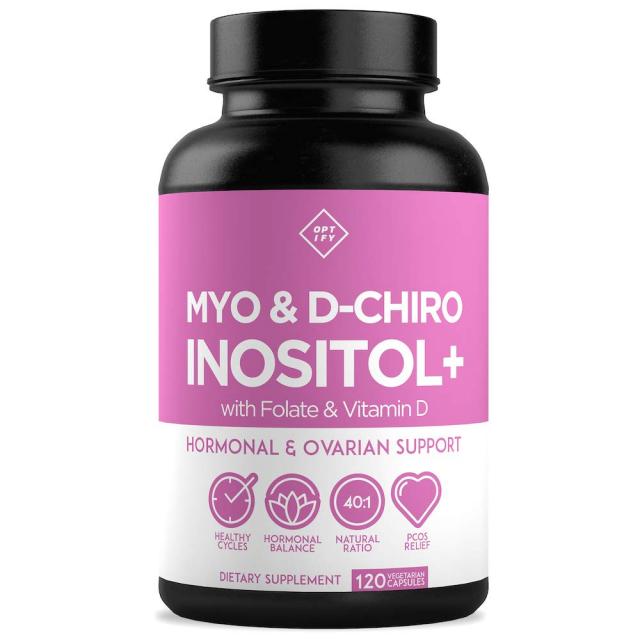 Myo-Inositol D-Chiro Inositol Plus 엽산 및 비타민 D 이상적인 40:1 비율 호르몬 균형 여성 건강한 난소 지원 이노시톨 보충제, 120 정