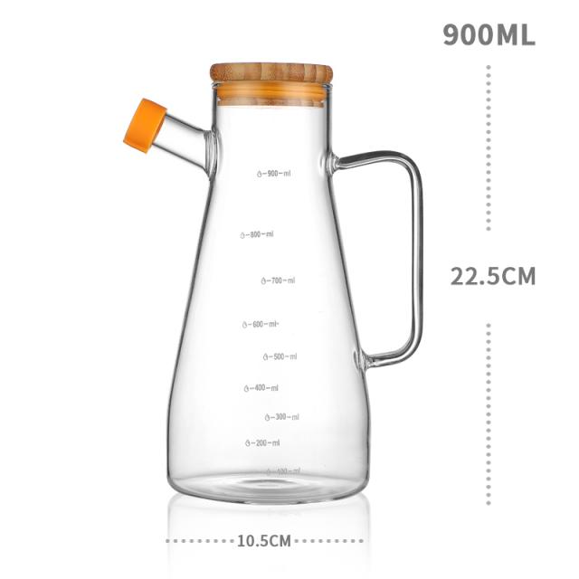 유러피안 유리 오일포트 탱크 가정용 말참견함 분실방지 대용량 식용오일 의 장초병, 유리 오일포트 900ml 둥근 입