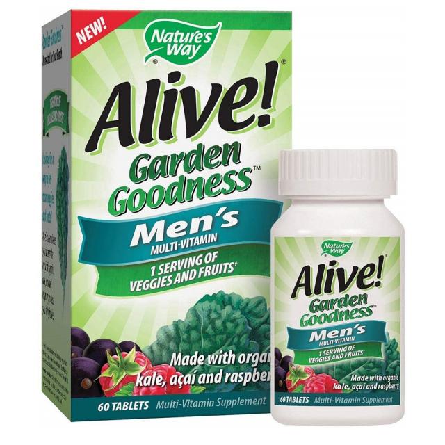 Nature's Way Alive! Garden Goodness Men's Multivitamin 남성종합비타민혼합물 유기농케일 60정, 1set, 1set