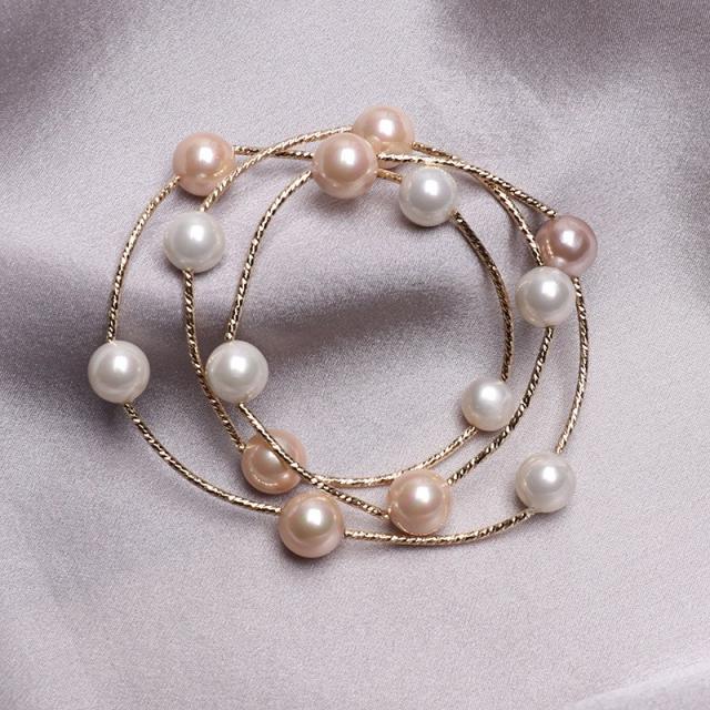 한국판 다층 교차 휘감다 3 층 진주 팔찌 여성 프랑스식 기질 백합 손꼬치 목걸이 겸용 가능