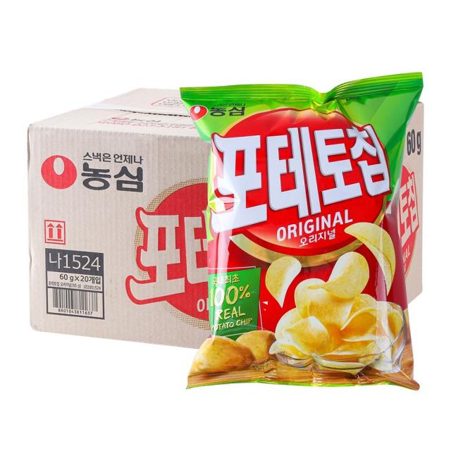 포테토칩 오리지널 60g 20입 생감자칩 스낵, 단일상품