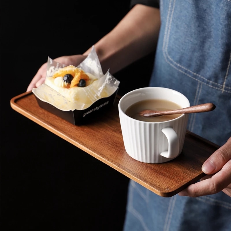 각종 크기 독점적 인 나무 서빙 쟁반 호두 SolidRectangular 주전자 홀더 과일 케이크 간식 쟁반 차 격판 덮개 음식 저장 접시|찻쟁반|, S, 1개, 단일