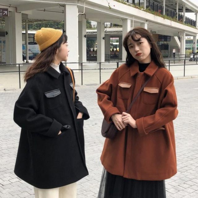 겨울 가을 오버핏 미롱 롱 프렌치볼퓸 헵번풍 넥빈티지 두꺼운 긴소매 모직코트 여자