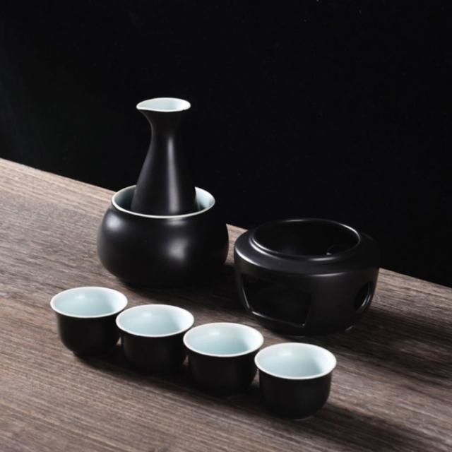 일본술 사케도쿠리 중탕 워머 세트 도꾸리 유기소주잔, 촛대온주[아흑내분청]1주전자4컵-촛불2캔들, 1개
