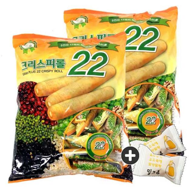 곡물과자 크리스피롤22곡 600g X 2봉 +맛보기 밀크츄2개 600g 2봉