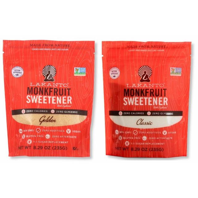 Lakanto 라칸토 나한과 몽크 프룻 스위트너 골든 & 클래식 235g 2팩 Monk Fruit Sweetener Classic Golden 8.29 Oz