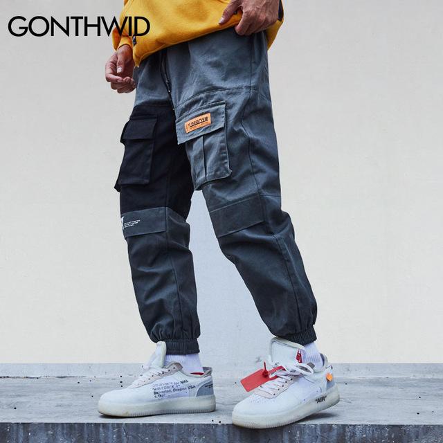 [해외] GONTHWID 2018 Patchwork Pockets Cargo 하렘 Pants 망 Hip 홉 캐주얼 Jogger Tati