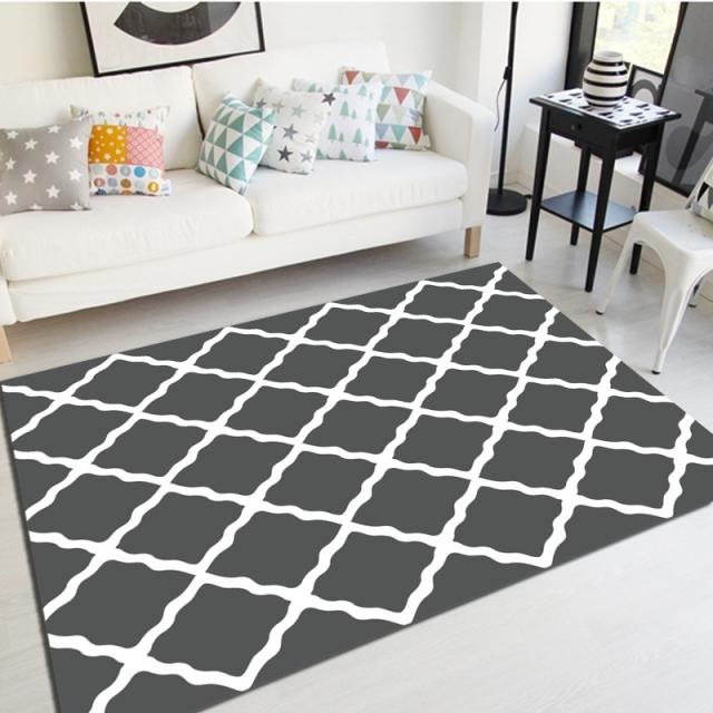 3D 프린트 거실 카펫 침실 침대 옆 바닥에 바둑판을 깔고 문방석에 들어가다 가정용 발바닥 문지르기 작은 격자 문방석, 짙은 회색 격자