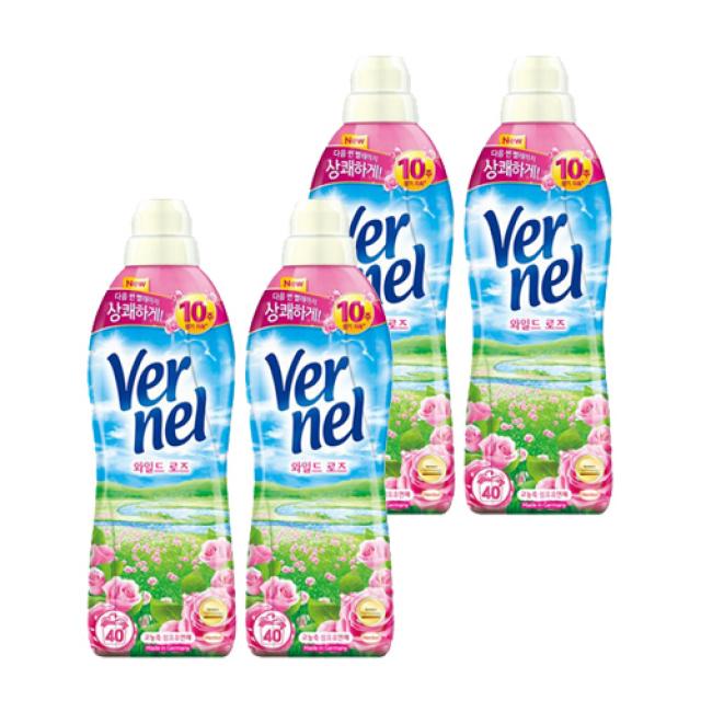 버넬 고농축 와일드 로즈 섬유유연제, 4개, 1000ml