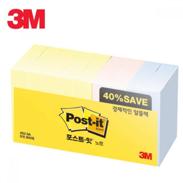 3M 3M 포스트잇 알뜰팩 51mm x 38mm 9패드 접착종이 메모