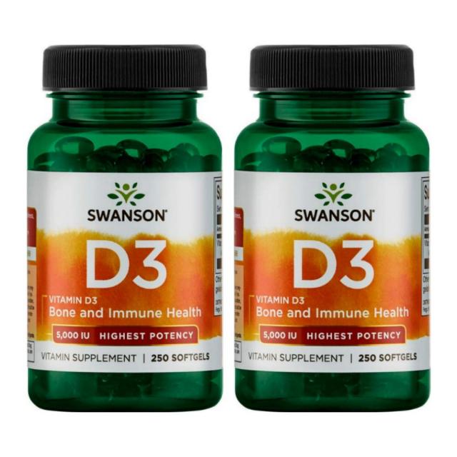 Swanson 스완슨 비타민 D3 5000IU 본 앤 이뮨 헬시 소프트젤 250정 2팩 Bone Health Immune Support Healthy, 2개