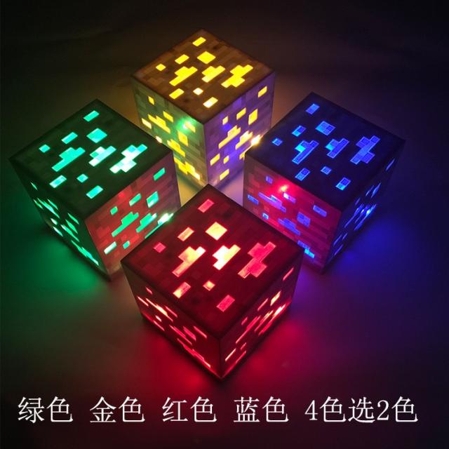 마인크래프트 피규어 물약 횃불 광석 장난감 다이아몬드 스티브 라이트 기능 모음, 광부의 램프 조합 2 개 (컬러 노트) + 모든 표시등이 배터리 드라이버를 보냅니다.개