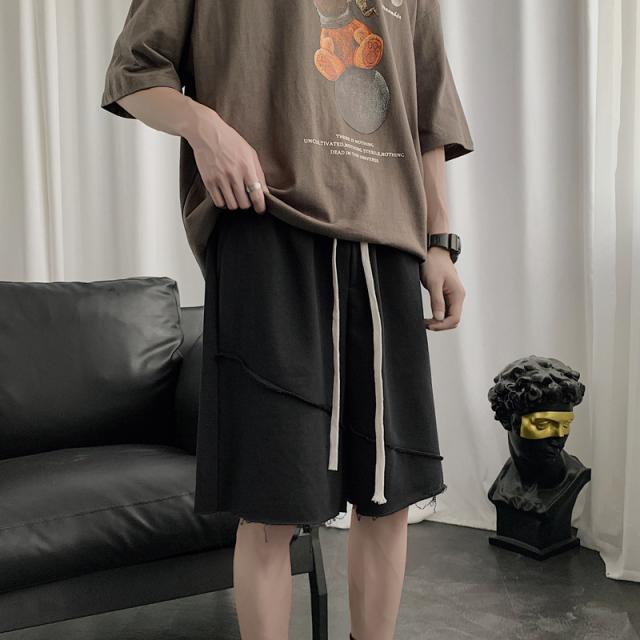 DFMEI.멋스러운 개성 털 트레이닝 팬츠 트렌디 와이드 5부 팬츠 여름 캐주얼 쇼트바짓가