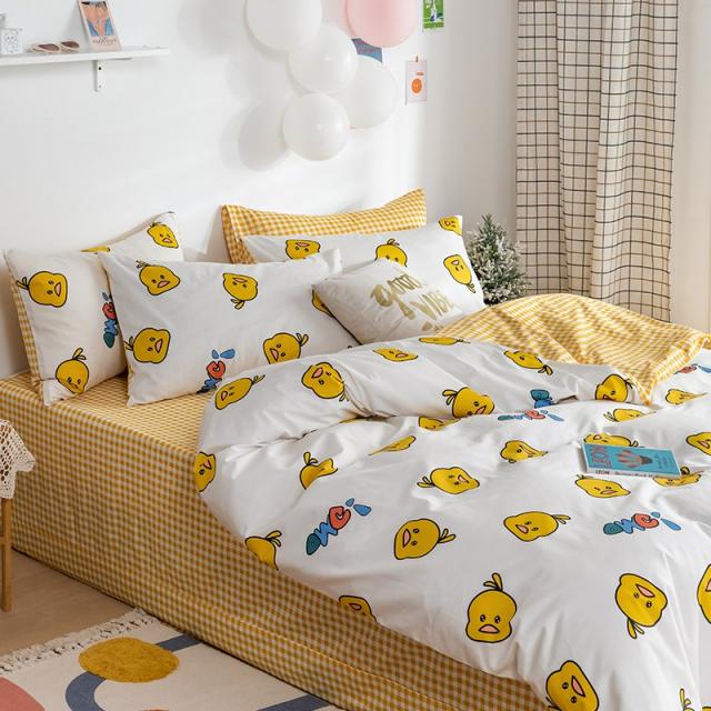 노르딕 4종 풀 면 순면 코튼 침대용품 기숙사 세가지 커버 인싸템 INS 무드 4이불 이불커버 침대시트, 애니메이션 상쾌한 바람 -감복오리