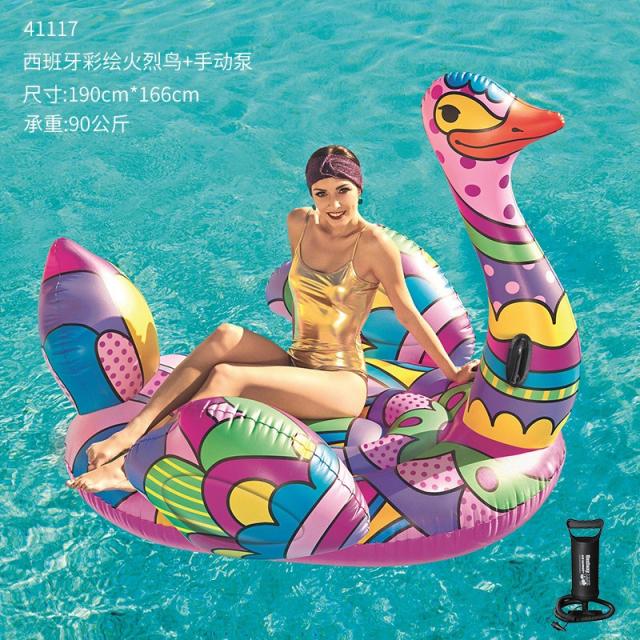 튜브 /홍학새 러버덕 수상 공기충전 탈것 빅사이즈 성인, T06-스페인 채색 홍학새+에어펌프