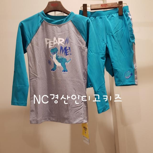 인디고뱅크키즈 NC경산 아동 주니어 여아 남아 공용 래쉬가드세트 수영복세트(상의+팬츠+수모+비닐가방)