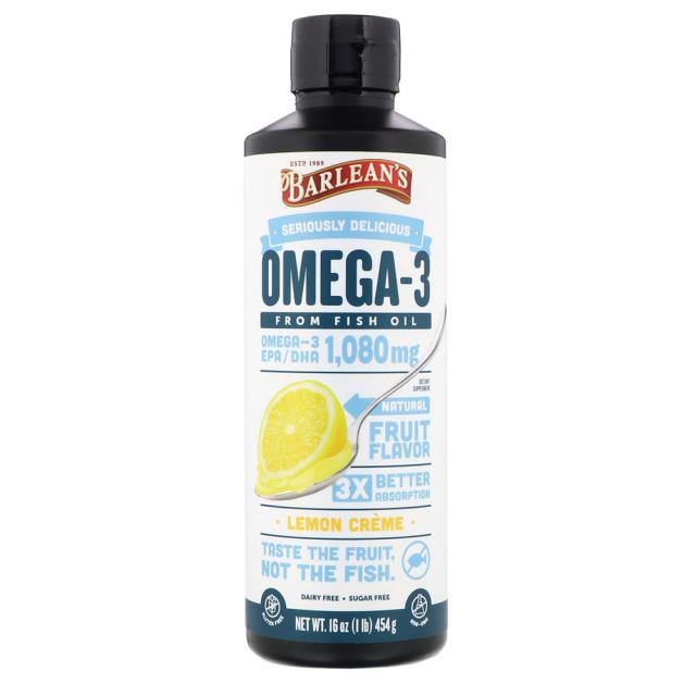 Barleans 발린스 오메가3 피쉬 오일 레몬 크림 454g Omega-3 Fish Oil Lemon Creme 16 oz, 1개