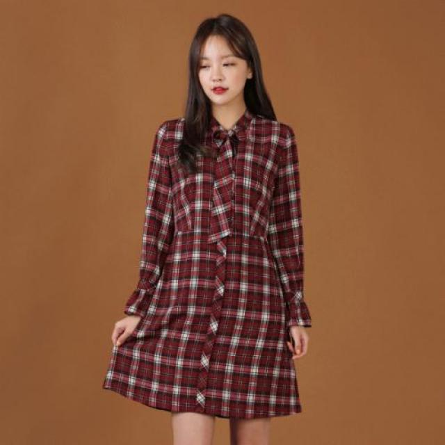 [엔터식스]로엠 타이넥 체크 캐주얼 원피스 RMOW84VGQ1RMOW84VGQ1-2