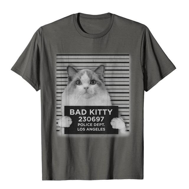 머그샷 나쁜 키티 재미 Ragdoll 고양이 애호가 선물 T셔츠 남자 톱 있은면 젊음, Asphalt XXXL