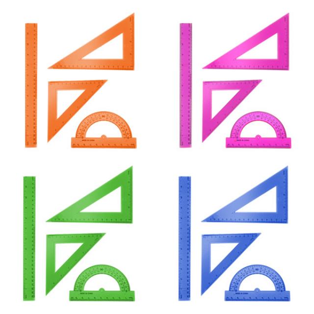 블루마토 자 삼각자 각도기 세트, 30cm 자 삼각자 각도기 4종세트 (RSP004) /12세트(opp)(색상랜덤), 1개