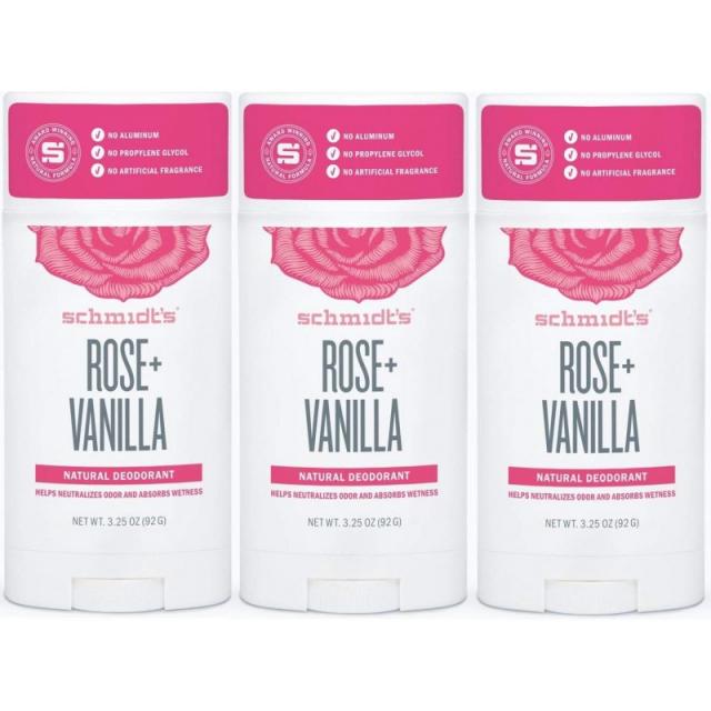 천연 방취제 알루미늄 없음. 인위적인 향기가없고 채식주의 자와 잔인한 자들 (Rose-Vanilla 3 Pack), 단일상품