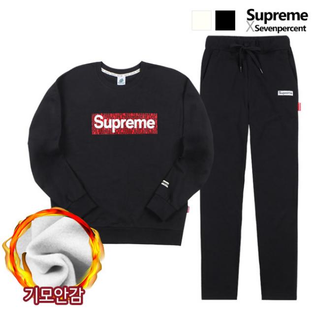 슈프림 남여공용 기모 오버핏맨투맨 세트 SUPREME 레터링박스 SET