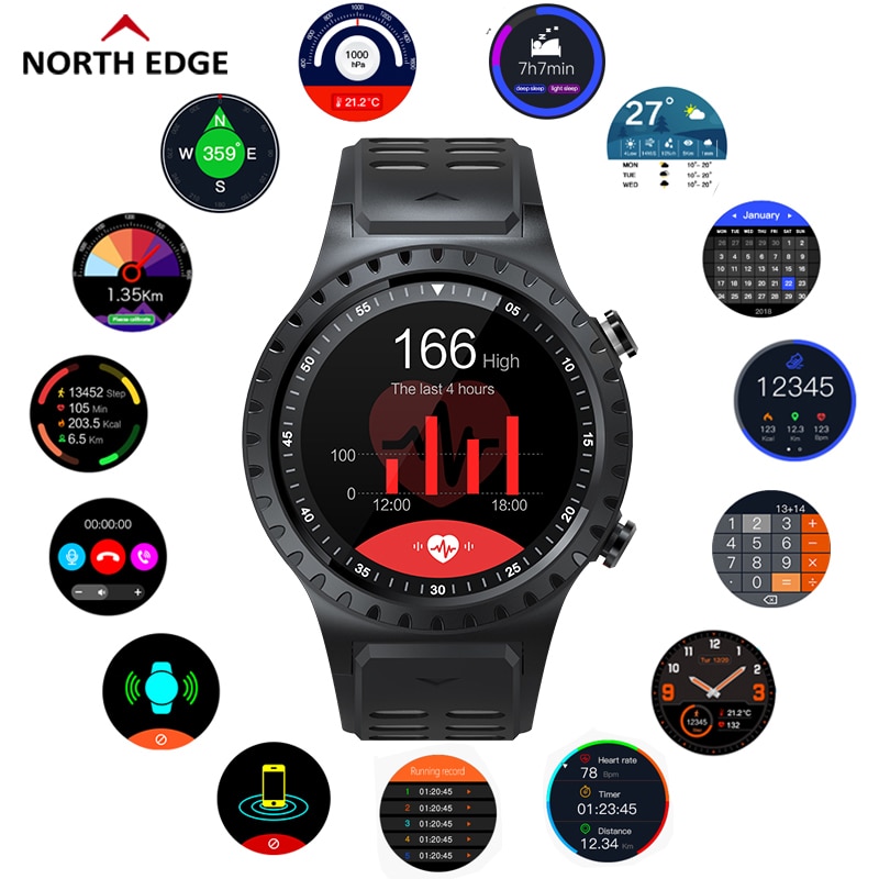 North edge gps 스포츠 smartwatch 심박수 활동 추적기 ios 및 android 용 피트니스 고도계 기압계 compas smart watch men, 1개, Grey