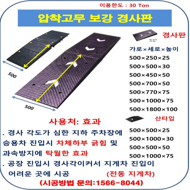 압착고무 진입판 500-1800-100 흑 고강도 차량 바닥긁힘방지 점포진입판 상가진입판 휠체어 지하주차장 급경사완화 주차장 진입 경사턱 진입턱 공장파이프통과 지게차용