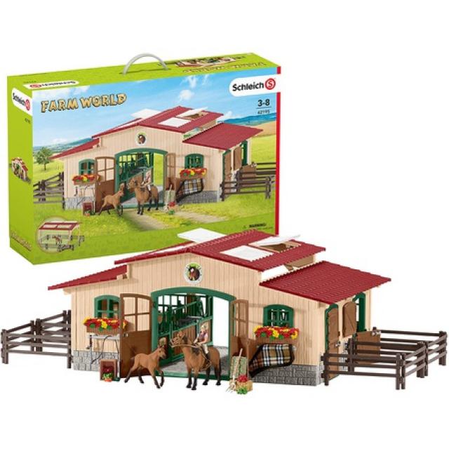 Schleich 말과 액세서리 놀이 세트가 포함된 마구간 57cm(22.4인치) x 38cm(15인치) x 13.9cm(5.5인치), 상세 설명 참조0