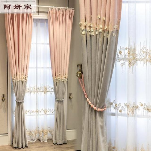 거실 커튼 빛 고급 간단한 현대 커튼 거실 소녀 침실 베이 창 셔닐 바느질 커튼 천 공주 핑크 커튼, 01 몇 조각 / 수수료가 포함되지 않는 데 몇 미터가 걸립니다_02 미터당 원사