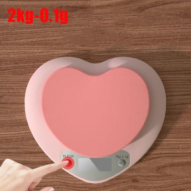 체중계 전자 주방 규모 5kg 무게 그램 디지털 균형 정밀 정확한 핑크 하트 모양의 LCD 음식 휴대용, 2kg-0.1g, 단일상품