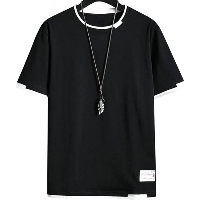 (사이즈XL) EASTEMPO t셔츠 남성반소매 무지 경상여름 면 넉넉하다멋쟁이 큰 사이즈(블랙 XL x_l)T셔츠