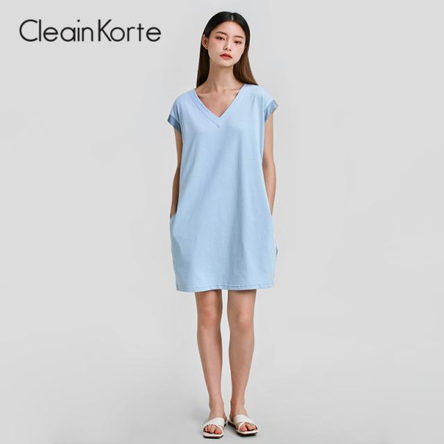여름브이넥원피스 CLEAINKORTE 자다 여성 순면 코튼 와이드 루즈핏 실내복 가능 외출함 인싸템 1766732936, L, 고요하다. 블루