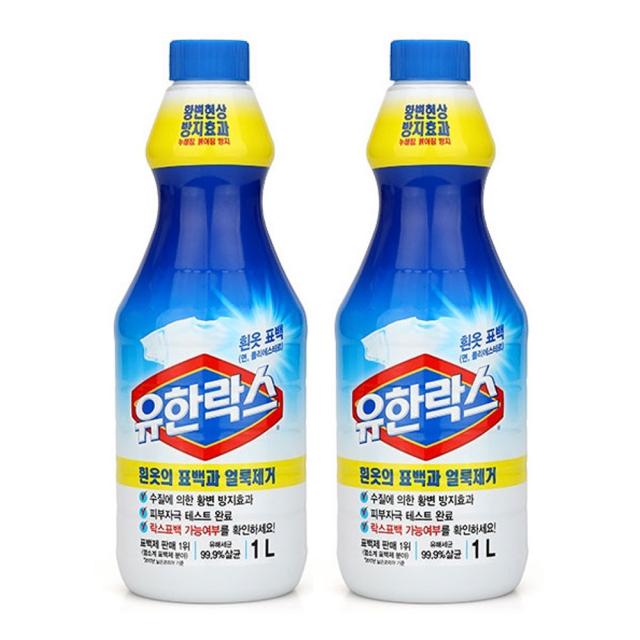 [MantaX] 1+1 흰옷 표백제 1L 용기, 유한락스 황변현상 방지효과 얼룩제거