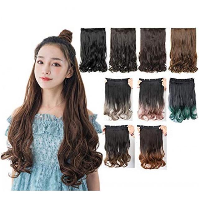 Uhair 에쿠 그라디언트 색상 목덜미 가발 긴 칼 반 가발 내열 익스텐션 원터치 고정 용 클립을 붙여 50cm 블랙 / 라이트 브라운 U ha