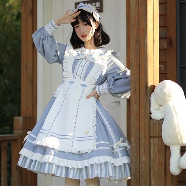 앨리스 라이트 슬립 op withpuji 오리지널 디자인 로리타 드레스 달콤한 앞 허리 탄성 허리