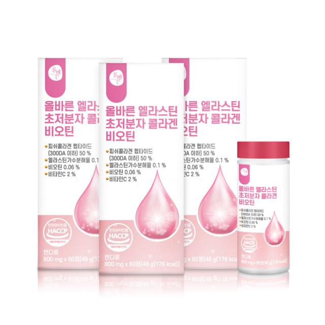 올바른 엘라스틴 초저분자 콜라겐 비오틴, 800mg*60개, 3개