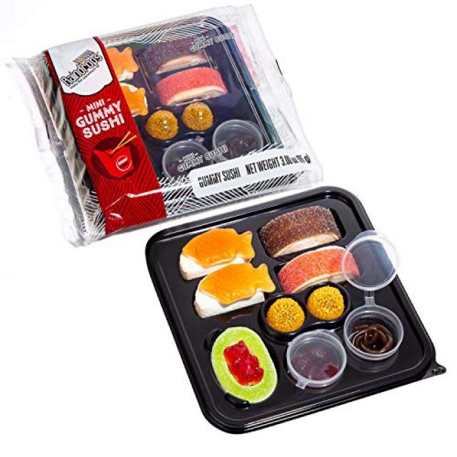 Raindrops Gummy Candy Sushi Mini Bento Box with 9 Pieces - 5 Kinds of Sushi Rolls and Garnishes - Ma, 1