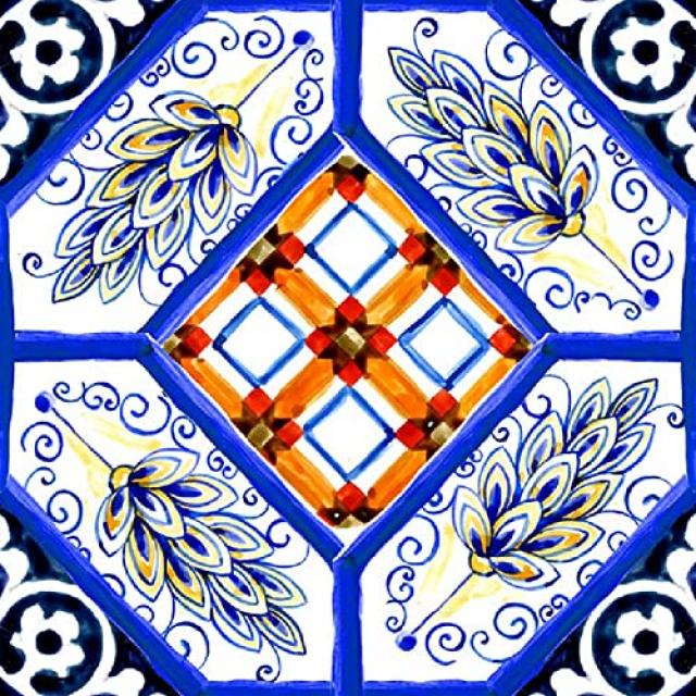 NMT 스페인 포르투갈어 Azulejo 스타일 박탈 및 스티커 타일 스티커 세트 16 개 (5.9_1) - P047207X3HGM445, 기본