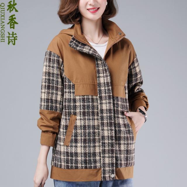 순면 체크 아웃 여중 긴 봄옷 해 신 유행 부딪힌 컬러 벙거지 봄가을