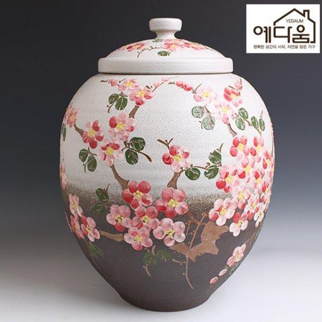 예다움 매화 둥근 쌀독 20kg 쌀통 쌀독 쌀항아리 황토쌀독 쌀뒤주 옹기쌀독 예쁜쌀독 여주쌀독 원목쌀통 쌀보관통 뒤주 렌지대