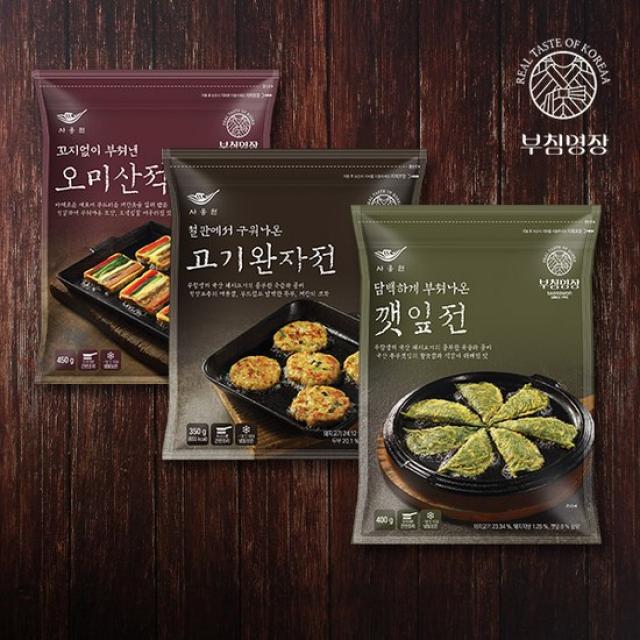 [K쇼핑][사옹원] 부침명장 오미산적 450g(75gx6개)+고기완자전 350g(35gx10개)+깻잎전 400g(24gx16개), 단일상품